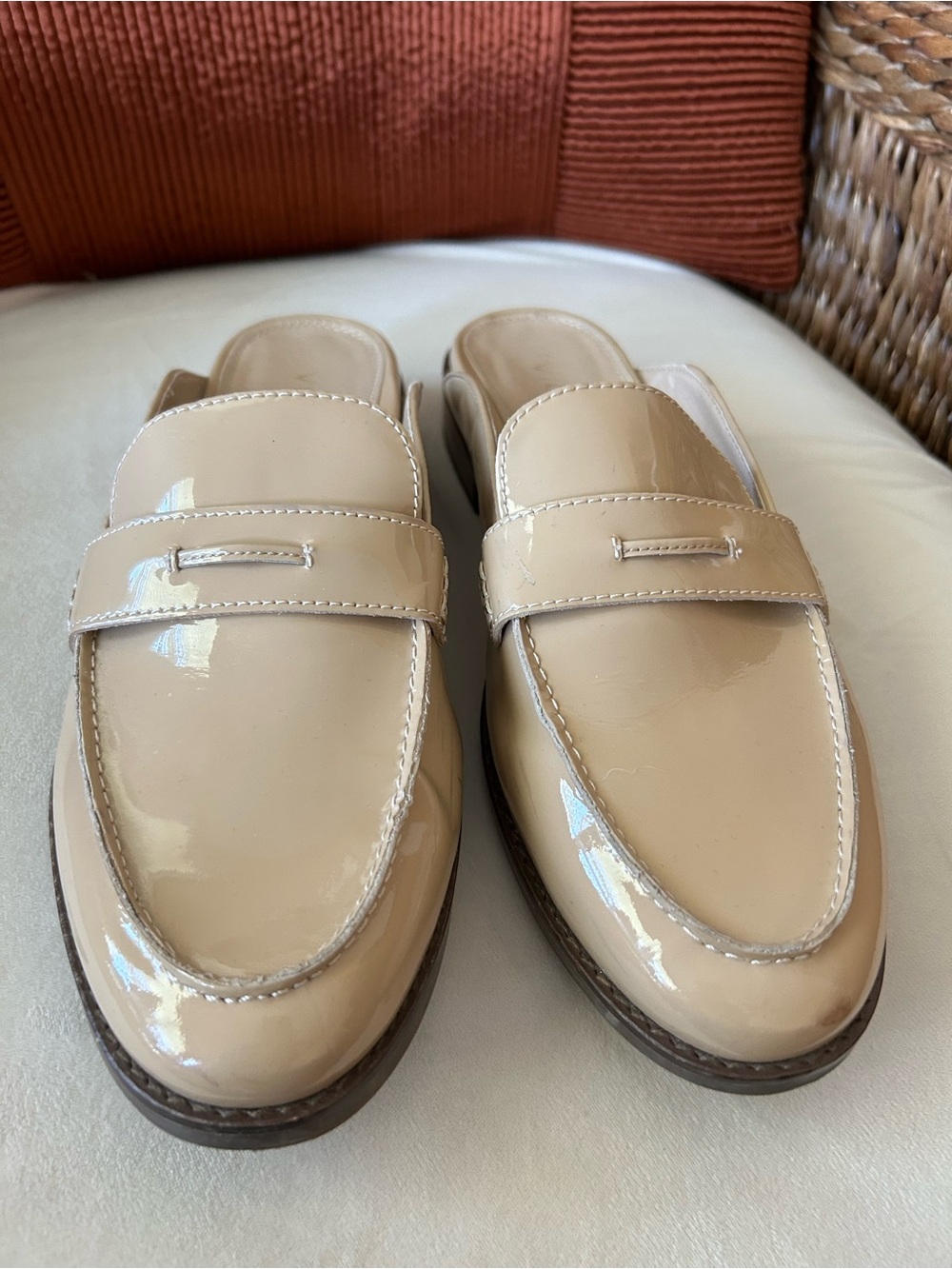 Beige Patent Leather womens Loafer Mules